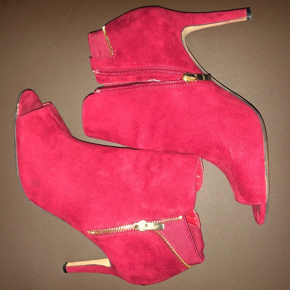 Maroon & Gold Bootie Open Toe Heels